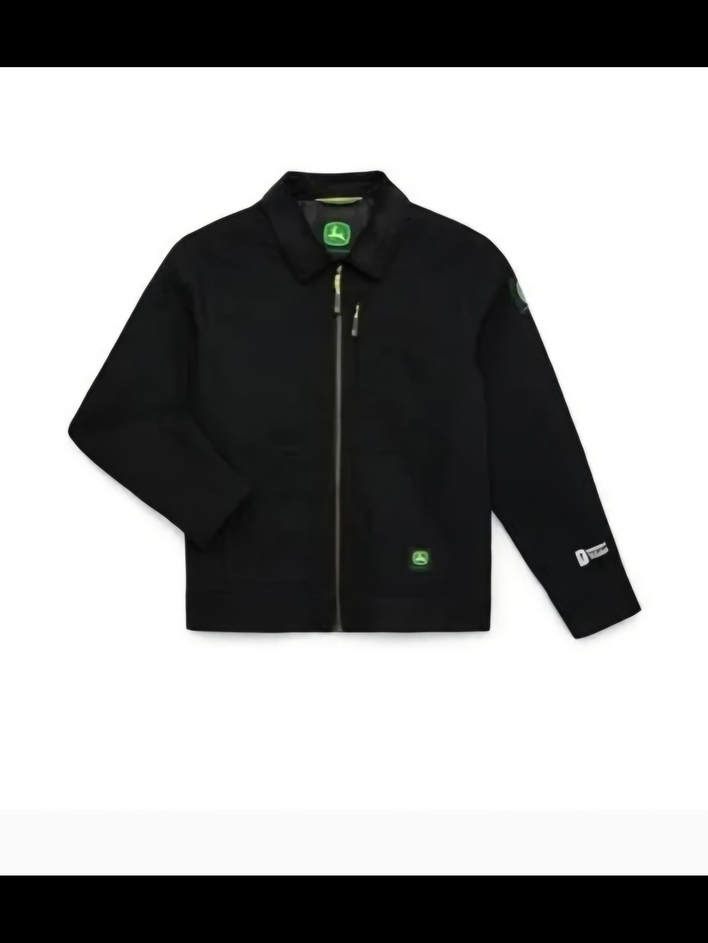 John Deere Black Trucker Jacket with Green Logo Accents